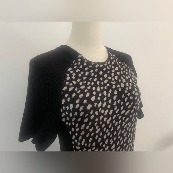 Tory Burch Gemma Sweater Dress Polka Dot Merino Wool Leopard Black White Size L - Picture 8 of 12